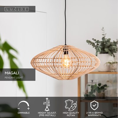 Lucide MAGALI - Pendant light - Ø 56 cm - 1xE27 - Natural